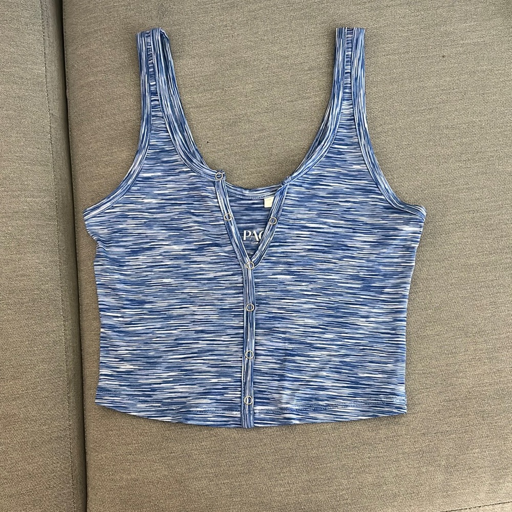 blue striped button up tank top